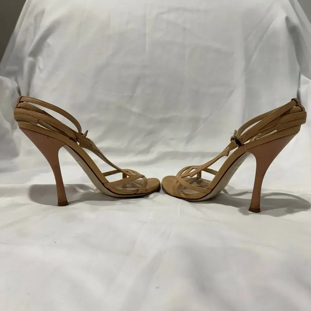 Bottega Veneta Nude Leather Strappy Stiletto Sandals Heels 39 Italy